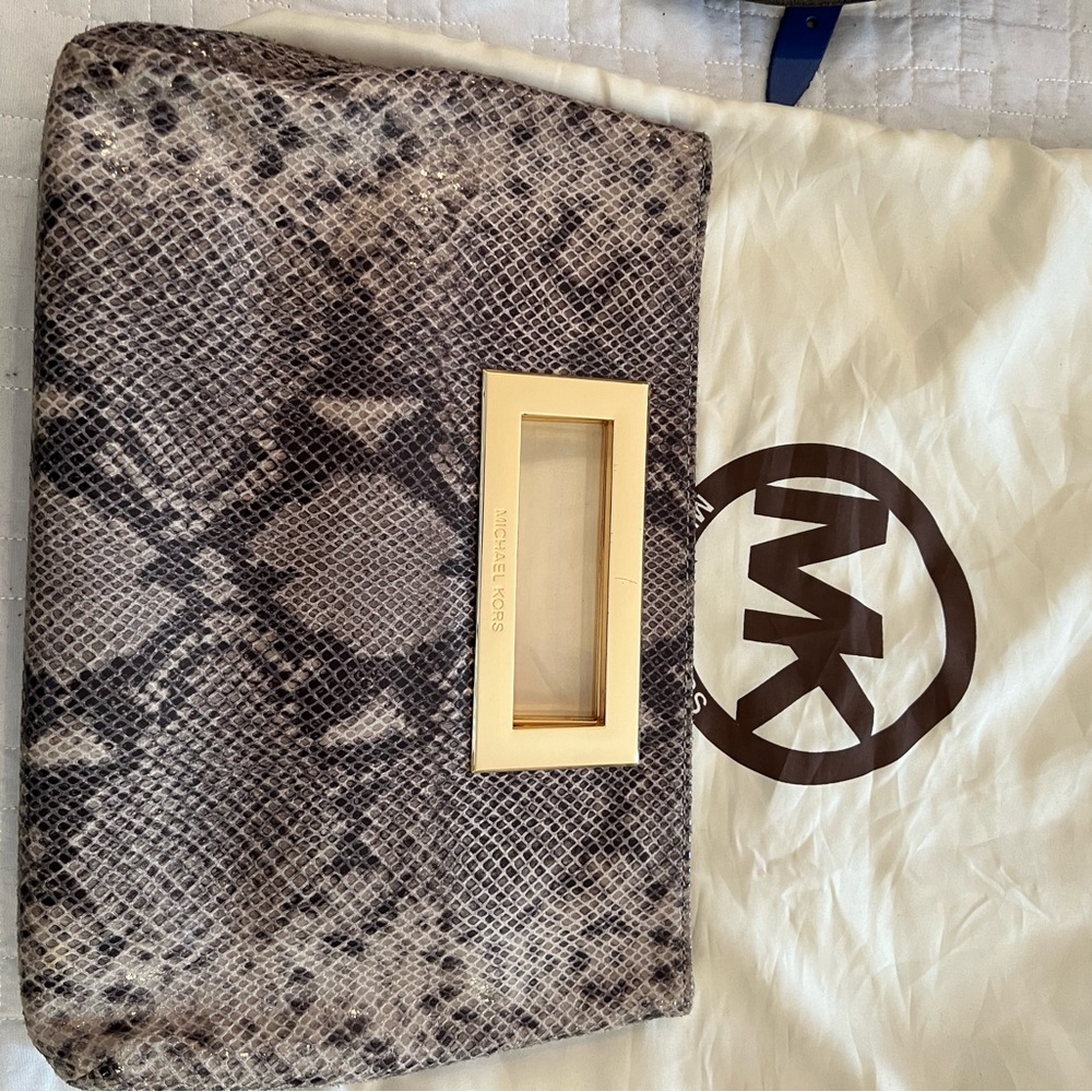 Michael Kors Snake Print Clutch with Gold Accent
